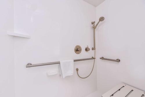 a bathroom with a shower and a toilet at Hampton Inn Seattle Airport in SeaTac