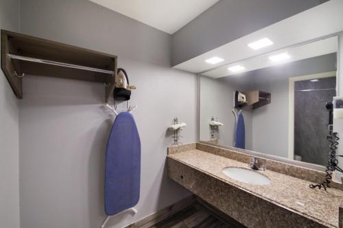 La salle de bains est pourvue d'un lavabo et d'un miroir. dans l'établissement Americas Best Value Inn Buda, à Buda