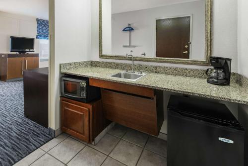 a hotel bathroom with a sink and a mirror at Hampton Inn & Suites San Marcos in San Marcos