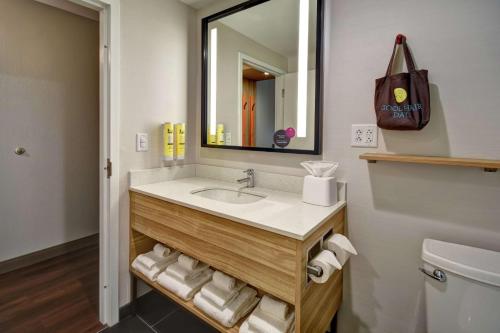 a bathroom with a sink and a mirror at Tru By Hilton Syracuse-Camillus in Camillus