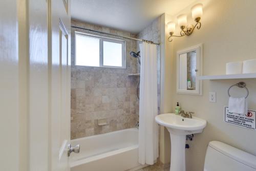 a bathroom with a sink and a toilet and a shower at Campbell Vacation Rental about 8 Mi to San Jose! in Campbell