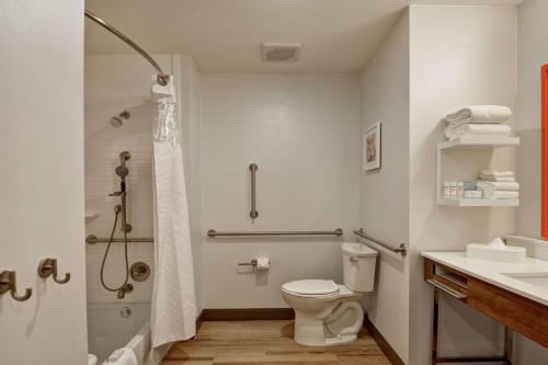 a bathroom with a shower and a toilet and a sink at Hampton Inn Suites Tucson Tech Park in Tucson