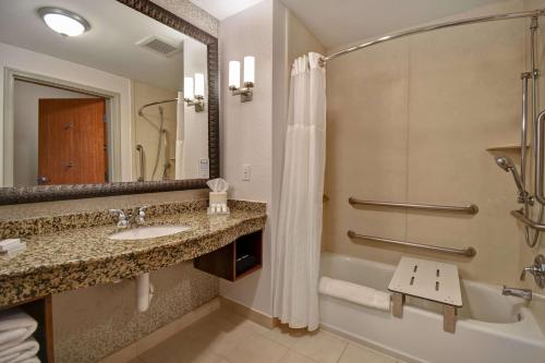 a bathroom with a sink and a tub and a shower at Hilton Garden Inn Twin Falls in Twin Falls