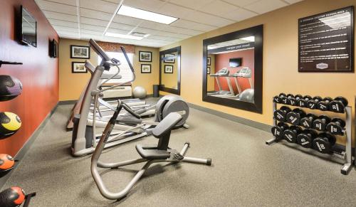 a gym with treadmills and machines in a room at Hampton Inn Utica in Utica