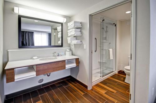 a bathroom with a sink and a shower at Hampton Inn & Suites - Medicine Hat in Medicine Hat