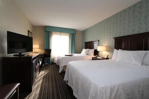a hotel room with two beds and a flat screen tv at Hampton Inn & Suites by Hilton St. John's Airport in St. John's