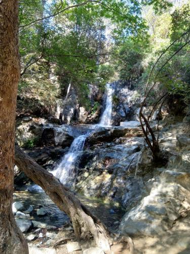 a painting of a waterfall in a forest at The House of Pericles in Silikou