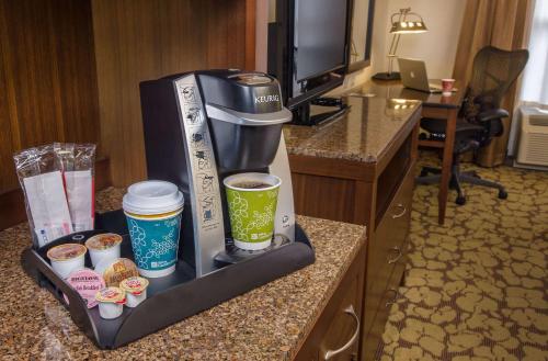 a coffee maker on a counter in a hotel room at Hilton Garden Inn Toronto/Brampton West, Ontario, Canada in Brampton