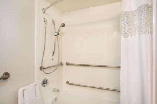 a bathroom with a shower with a shower curtain at Hampton Inn Fishkill in Fishkill