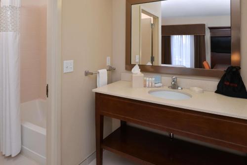 a bathroom with a sink and a mirror and a tub at Hampton Inn & Suites - Ocala in Ocala