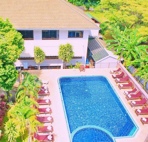 an aerial view of a resort with a swimming pool at Lamai Inn 99 Bungalows in Lamai