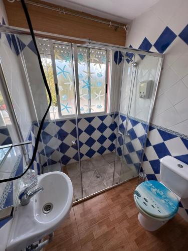 y baño con ducha, aseo y lavamanos. en Mirador De Rouris, en A Coruña