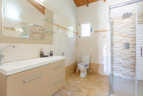 a bathroom with a sink and a toilet and a shower at Villa Popi in Roda