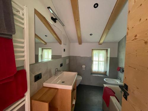 ドッビアーコにあるBaumannhofの洗面台とトイレ付きのバスルーム
