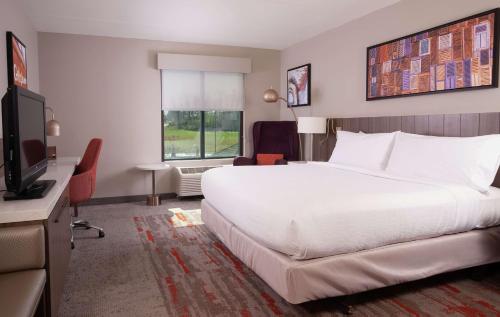 um quarto de hotel com uma cama grande e uma televisão em Hilton Garden Inn Atlanta Airport/Millenium Center em Atlanta