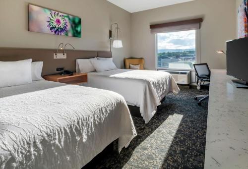 a hotel room with two beds and a window at Hilton Garden Inn Arvada/Denver, CO in Arvada