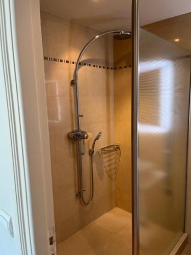 a shower with a glass door in a bathroom at Penthouse Cannes 100m2 avec 2 suites et terrasse 80m2 in Cannes