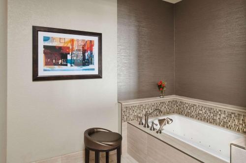 uma casa de banho com banheira e uma fotografia na parede em Hotel Alex Johnson Rapid City, Curio Collection by Hilton em Rapid City