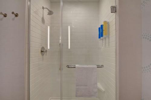 a shower with a glass door in a bathroom at Tru By Hilton St. Petersburg Downtown Central Ave in St Petersburg
