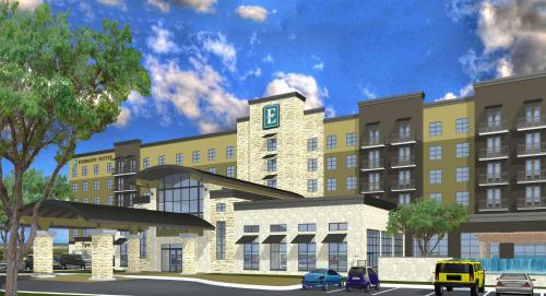 a rendering of a rendering of a building at Embassy Suites San Antonio Brooks City Base Hotel & Spa in San Antonio