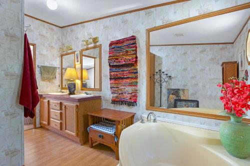 bagno con vasca, lavandino e specchio di Flamingo Fun Houzz a Canyon Lake
