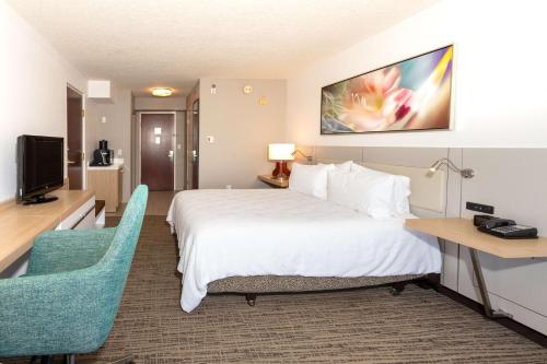 a hotel room with a large bed and a desk at Hilton Garden Inn Daytona Beach Airport in Daytona Beach