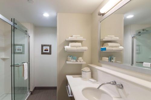 オクラホマシティにあるHampton Inn Oklahoma City Northeast OKの洗面台と鏡のあるバスルーム