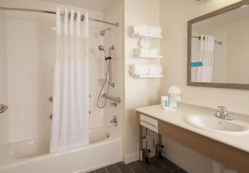 Hampton Inn & Suites by Hilton Augusta-Washington Rd في أوغوستا: حمام مع دش ومغسلة