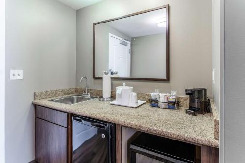 La salle de bains est pourvue d'un lavabo et d'un miroir. dans l'établissement Hampton Inn & Suites Chicago - Libertyville, à Libertyville