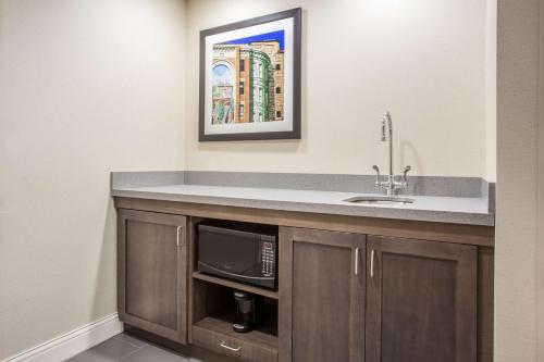a kitchen with a sink and a microwave at Hampton Inn & Suites Yonkers - Westchester in Yonkers