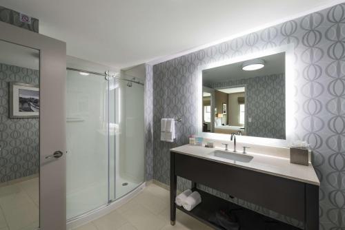 ein Bad mit einem Waschbecken und einer Dusche in der Unterkunft Hampton Inn & Suites Portsmouth Downtown in Portsmouth