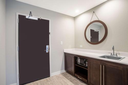 a bathroom with a sink and a mirror at Hampton Inn Rochester Penfield, Ny in Penfield