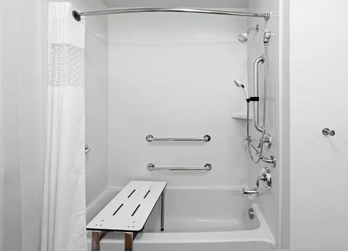 a bathroom with a bath tub with a bench in it at Hampton Inn Ozona in Ozona