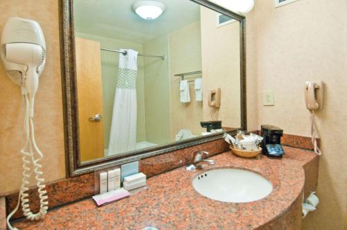 a bathroom with a sink and a phone and a mirror at Hampton Inn Lafayette Louisiana in Scott
