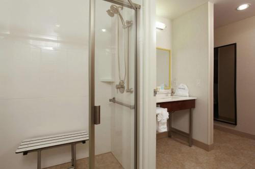 y baño con ducha y lavamanos. en Hampton Inn Richland-Tri Cities en Richland