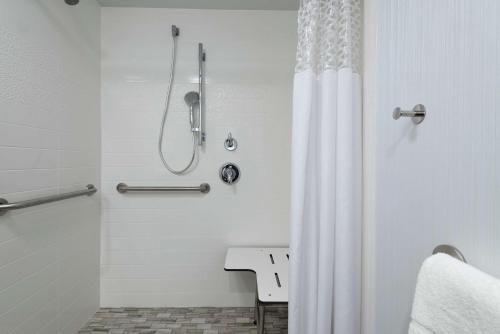 a shower in a bathroom with a shower curtain at Hampton Inn Waldorf in Waldorf