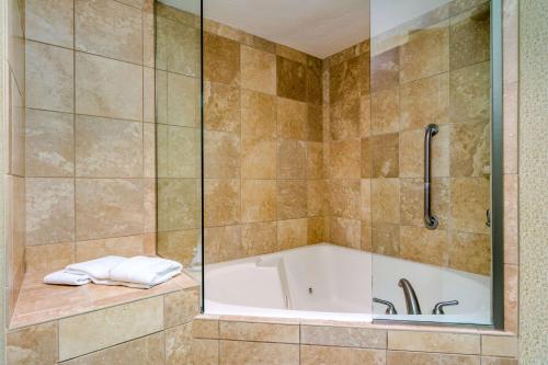 La salle de bains est pourvue d'une baignoire et d'une douche. dans l'établissement Hampton Inn Johnson City, à Johnson City