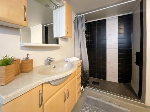 a bathroom with a sink and a shower at BnB Apartment 1 nice Cozycentral 2 Rooms by Berti in Stavanger