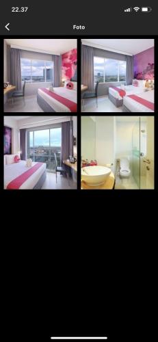 a collage of four pictures of a hotel room at Apart Kurnia house modern in Semarang