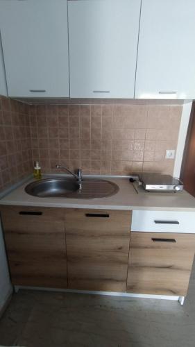 ein Badezimmer mit einem Waschbecken und einer Theke in der Unterkunft Perix House in Neos Marmaras