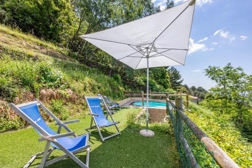 un gruppo di sedie e un ombrellone accanto alla piscina di Casa Davide With Pool - Happy Rentals a Pietrasanta