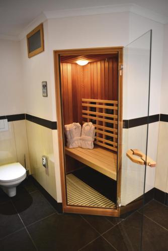 a bathroom with a shower with a toilet in it at Schloss Reinach in Freiburg im Breisgau
