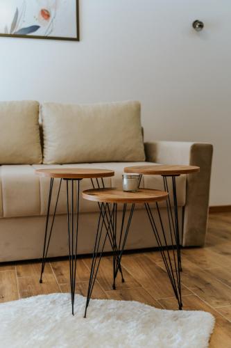 two tables in a living room with a couch at Vila K2 in Vrdnik