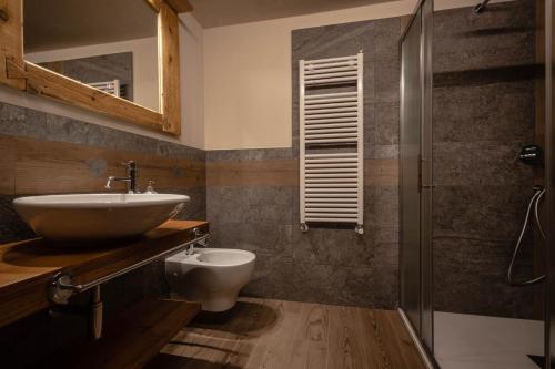 a bathroom with a sink and a toilet at Eco Dimora Baltea - Affittacamere al Verde villaggio di Rumiod in Saint-Pierre