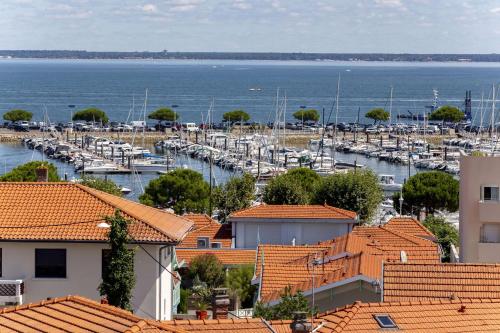 uma vista para uma marina com barcos na água em Best Western Arcachon Le Port em Arcachon