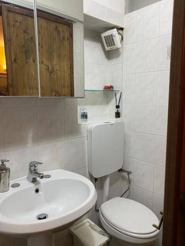 a bathroom with a white toilet and a sink at LA CASA DI ANNA in SantʼEufemia a Maiella