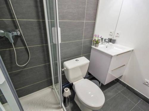 une salle de bain avec une douche, des toilettes et un lavabo dans l'établissement Le Nid Douillet • Proche Métro • Quartier St-Aubin, à Toulouse