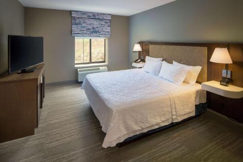 a hotel room with a bed and a flat screen tv at Hampton Inn & Suites Binghamton/Vestal in Vestal