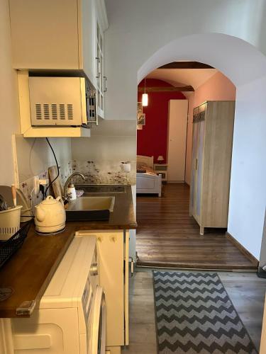 a kitchen with a sink and a counter top at City Centre Apartment Wielopole in Krakow