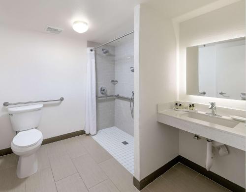 a bathroom with a toilet and a sink and a shower at The Wayfarer San Luis Obispo, Tapestry Collection by Hilton in San Luis Obispo